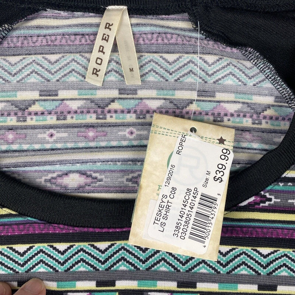 Roper Womens Aztec Medium Multicolor Polyester L/S T-Shirt NWT - Picture 4 of 11